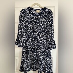 Michael Kors Navy and White Patterned Long Sleeve Dress